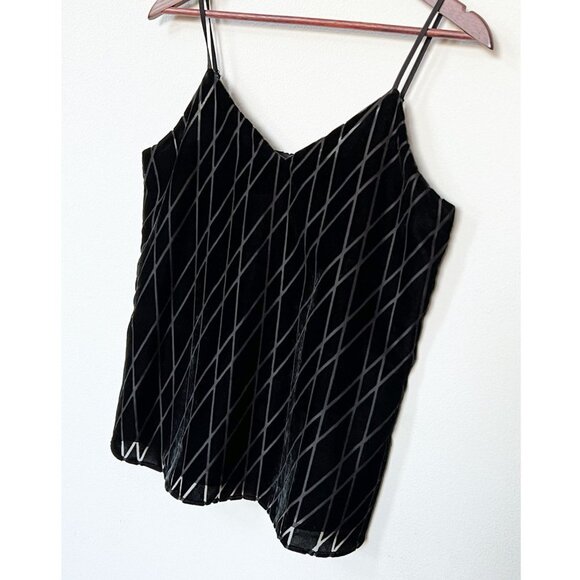 Ann Taylor Black Diamond Argyle Pattern Velvet Drapey Cami Top Small S $80 Lined - Picture 13 of 14